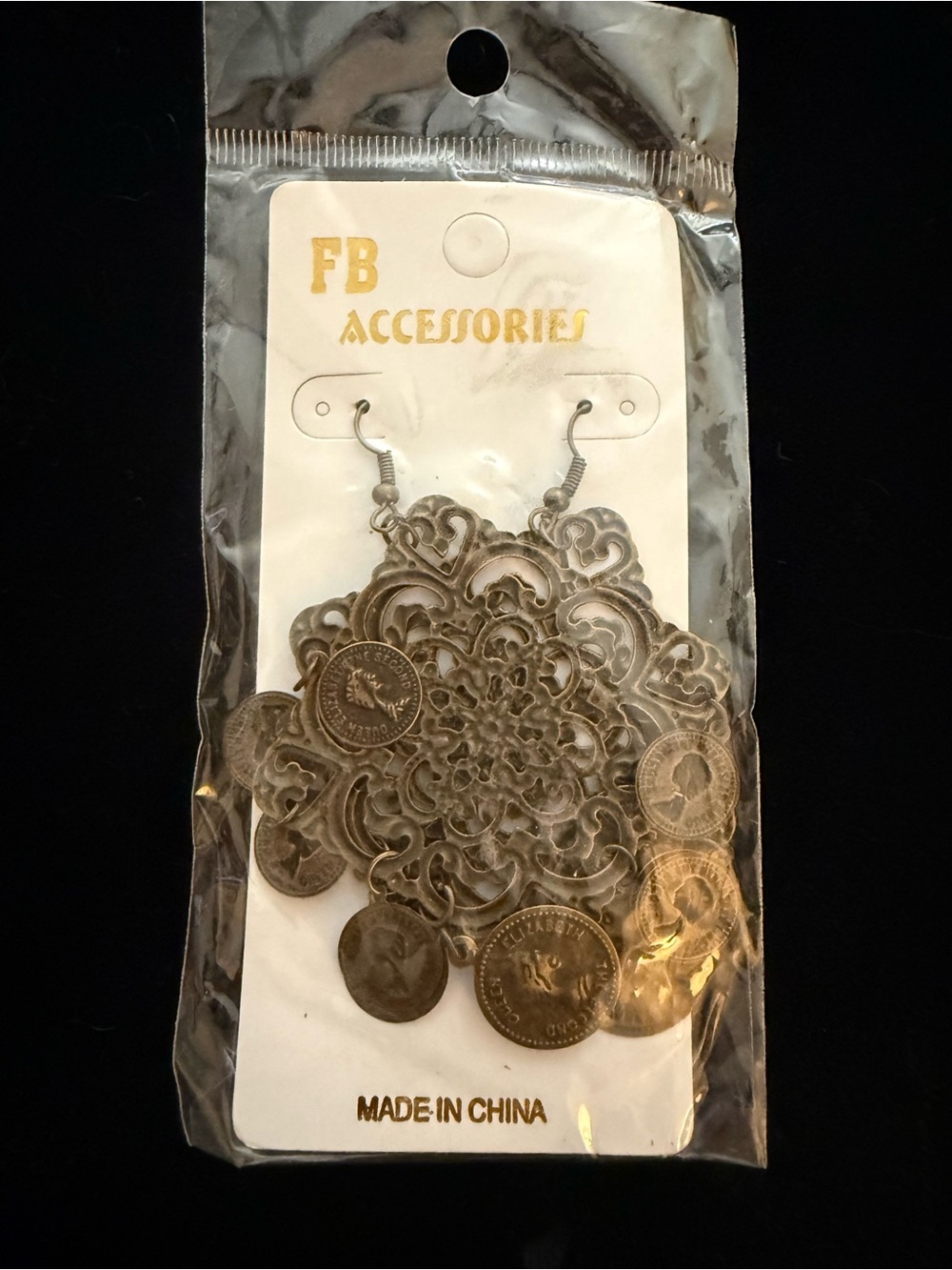 Gold-Tone Filigree Coin Drop Earrings